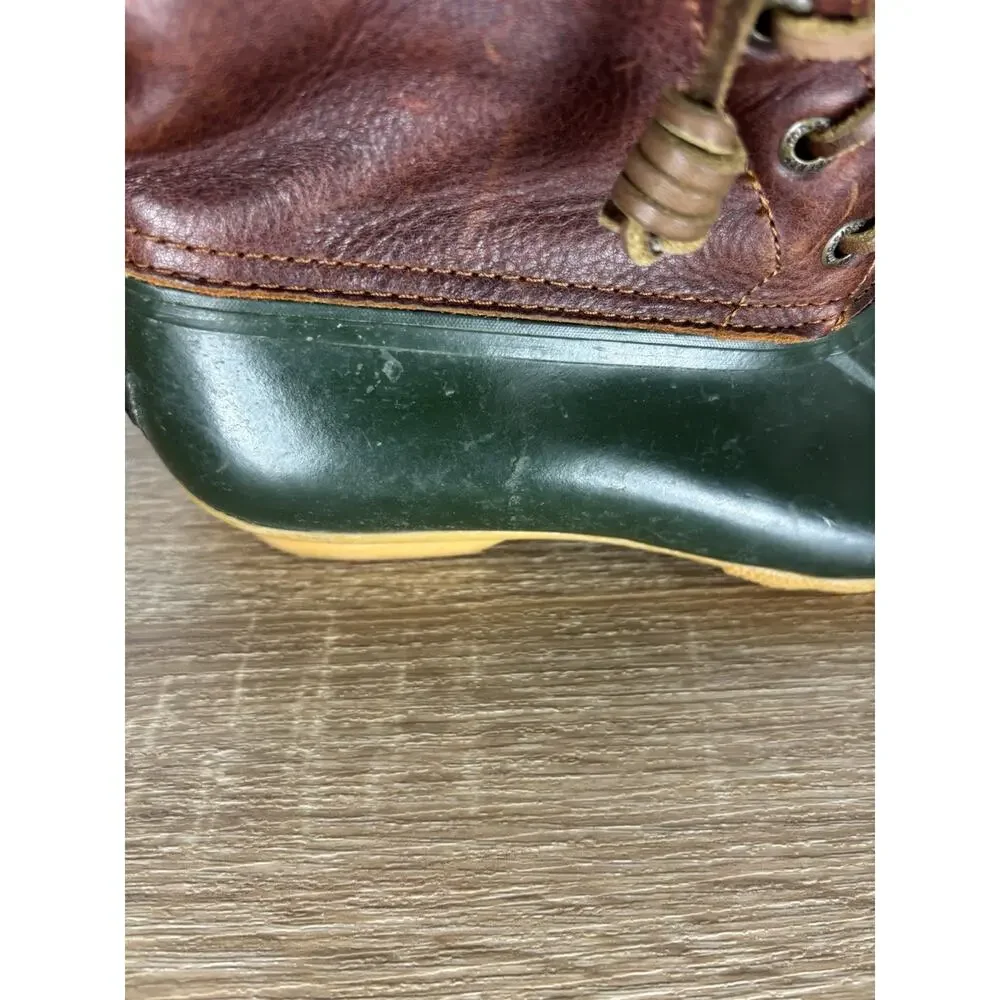 Sperry Top-Sider Duck Boots Womens 7 Brown Leather Green Waterproof Fleece Zip